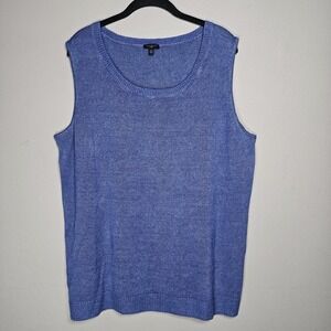 Talbots Womens 2X Blue Tight Knit 100% Linen Pullover Vest Top Layering‎